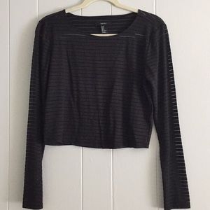 Black long sleeve cropped mesh detail top